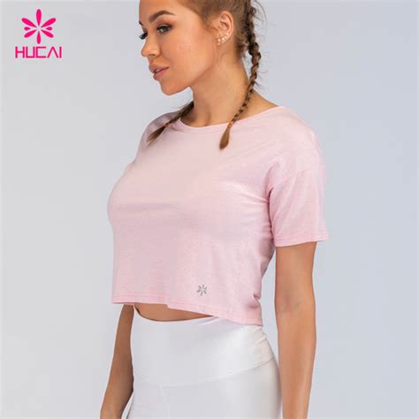 95 Cotton 5 Spandex Plain Tee Shirt Round Neck Workout Gym Womens Crop