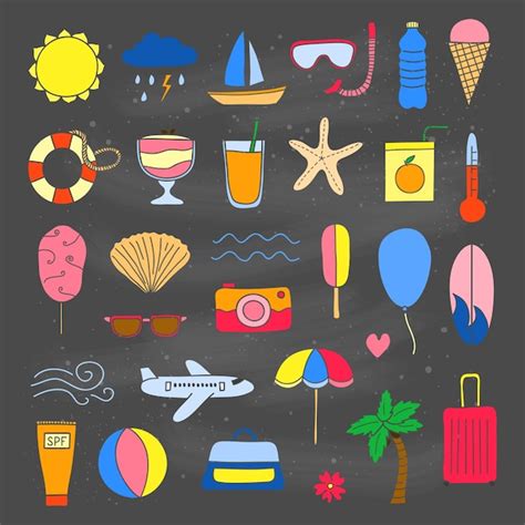 Premium Vector Set Of Doodle Summer And Vacation Items