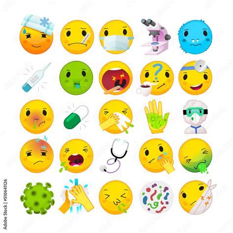 Collection Of Health Issues And Illness Symptoms Emoticons Health Care