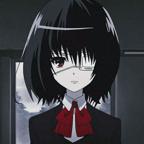 An Anime Character With Black Hair And Red Eyes Looking At The Camera