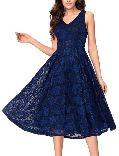 Lace V Neck Fit And Flare Midi Cocktail Dress For Women Party Wedding