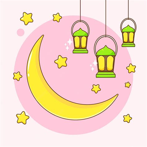 Premium Vector Cartoon Moon And Lantern Ramadan Kareem