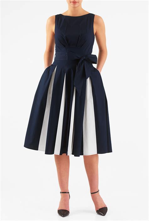 Contrast Tone Insets Colorblock The Box Pleat Skirt Of Our Cotton