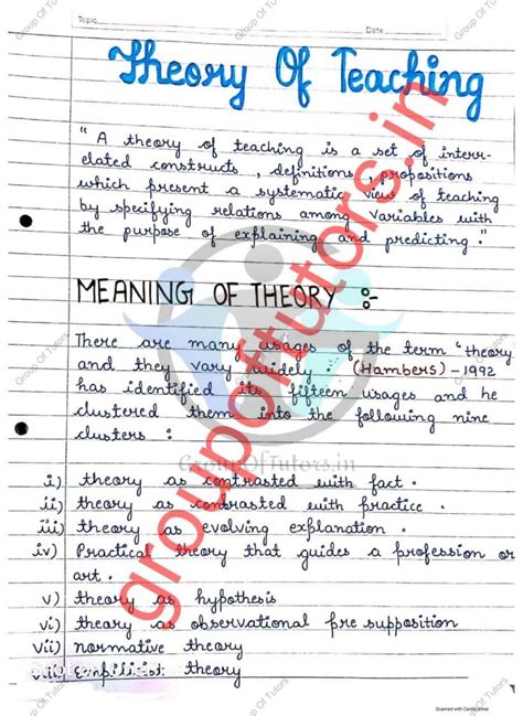 Theories Of Teaching Notes Assignment For Bed Group Of Tutors