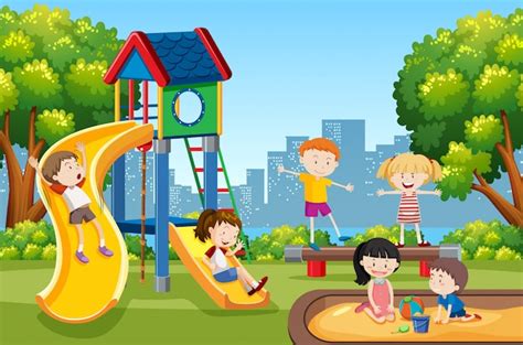 Premium Vector Kids Playing On Playground