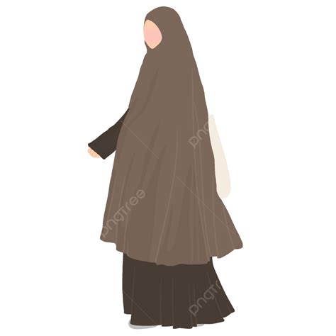 รูปมุสลิมะห์หรือผู้หญิงถือถุงผ้าสีขาวสวมฮิญาบ Syari สีน้ำตาล Png