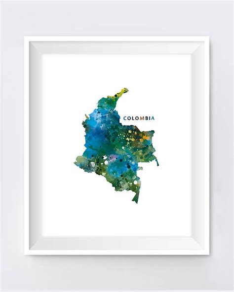 Colombia Map Art Print Watercolor Colombia Wall Art Bogota Etsy