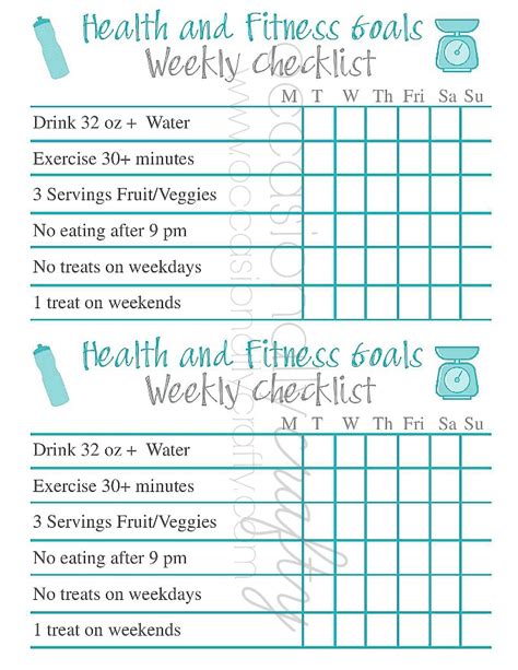 Free Printable Health And Fitness Goal Checklist Occasionally Crafty