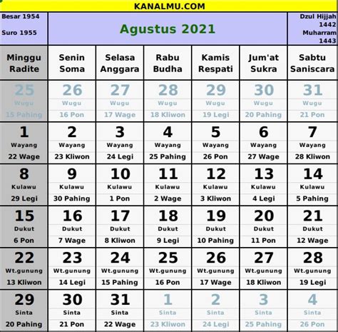 Kalender Aug 2021 Kalender Agustus 2021 Indonesia