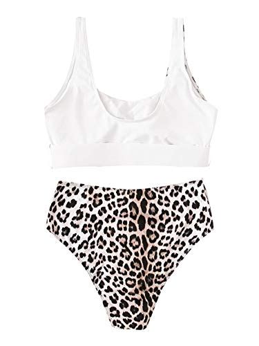 Floerns Womens High Waist Leopard Bikini Buckle Front Two Piece