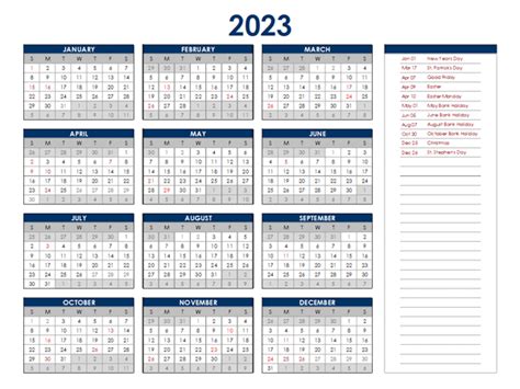 Summer Bank Holiday 2023 Printable Template Calendar