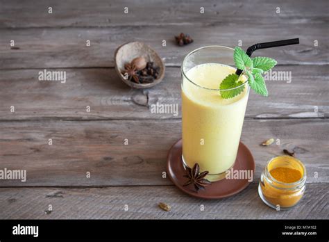 Turmeric Lassie Or Lassi In Glass Healthy Probiotic Indian Cold Drink