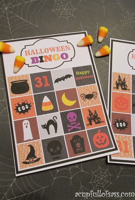 The bingo cards print four to a page, and you'll just need to cut them out before the game begins. Halloween Bingo Cards - A Cup Full of Sass