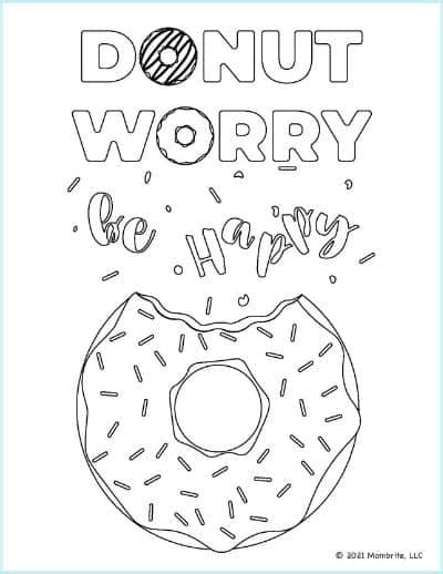 Dont Worry Be Happy Donut Coloring Page Printable Coloring Page For