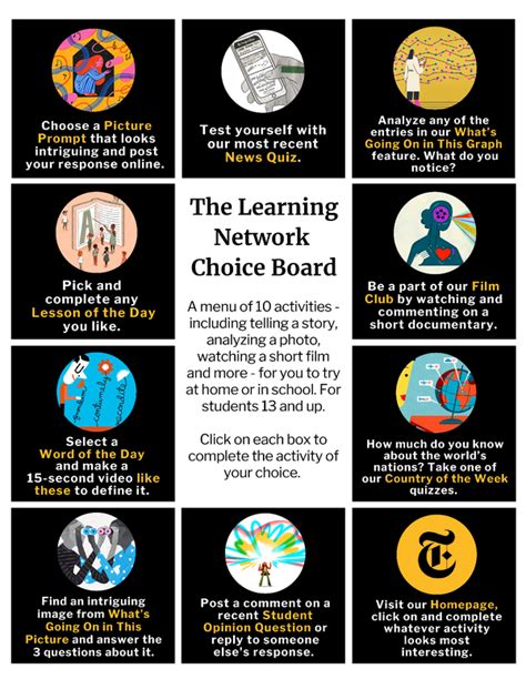 A Choice Board For Teaching And Learning With The New York Times The