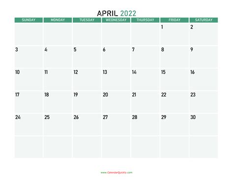 April 2022 Printable Calendar Calendar Quickly