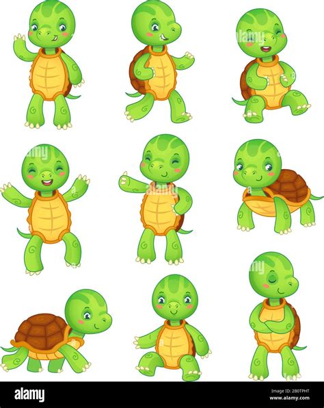 Cartoon Turtle Cute Kids Turtles Wild Animals Character Set Tortoise