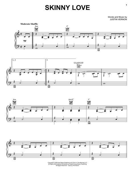Skinny Love Sheet Music By Bon Iver Piano Vocal And Guitar Right Hand