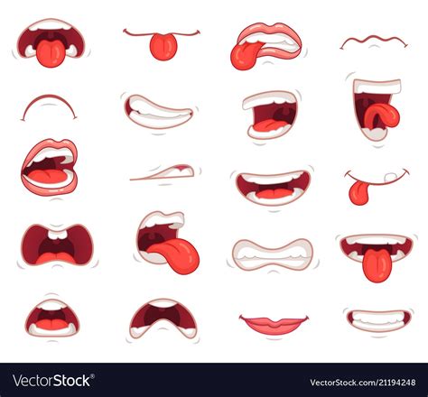 Funny Mouths Facial Expressions Cartoon Lips And Vector Image In 2021