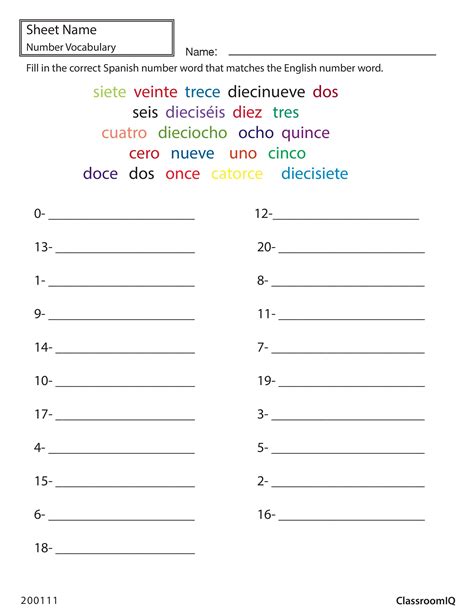 Spanish Numbers Worksheets For Kindergarten Primary School Maths