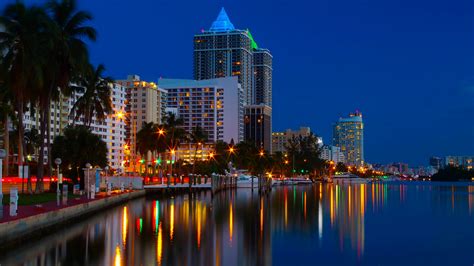 Wallpaper Miami Usa Coast Rivers Night Time Houses Cities 2560x1440