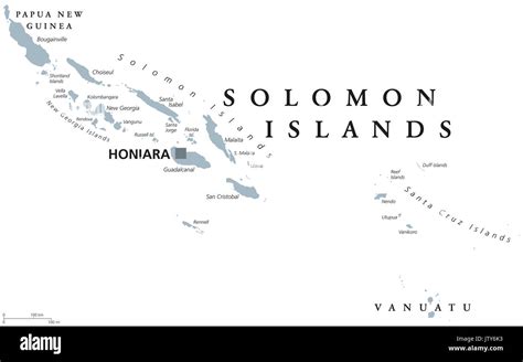 Solomon Islands Political Map With Capital Honiara English Labeling