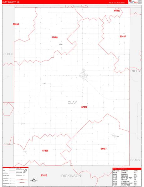 Clay County Ks Zip Code Wall Map Red Line Style By Marketmaps Images