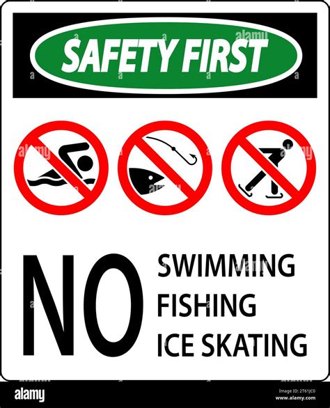 Prohibition Sign Safety First No Swimming Fishing Ice Skating Stock