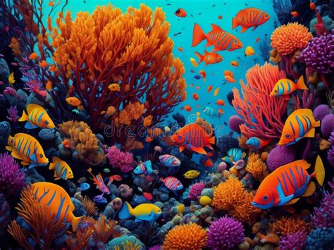 Colorful Coral Reef With Fish And Corals Generative Ai Stock Photo