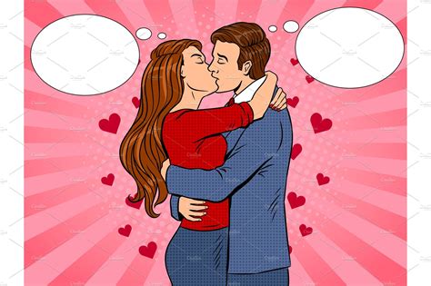 Kissing Couple Pop Art Vector Illustration Decorative Illustrations ~ Creative Market