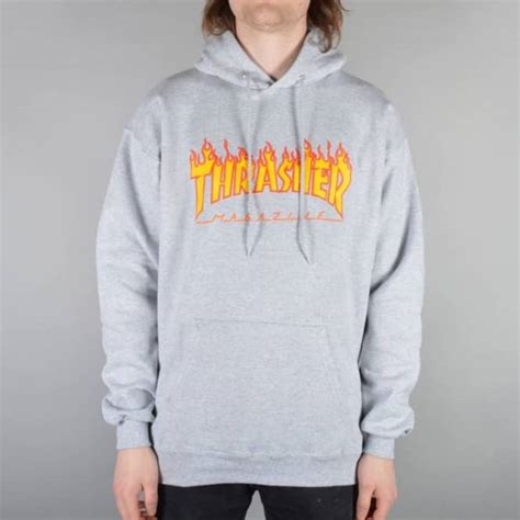 Thrasher Flames Hoodie Heather Grey Skate Clothing From Native Skate Store Uk