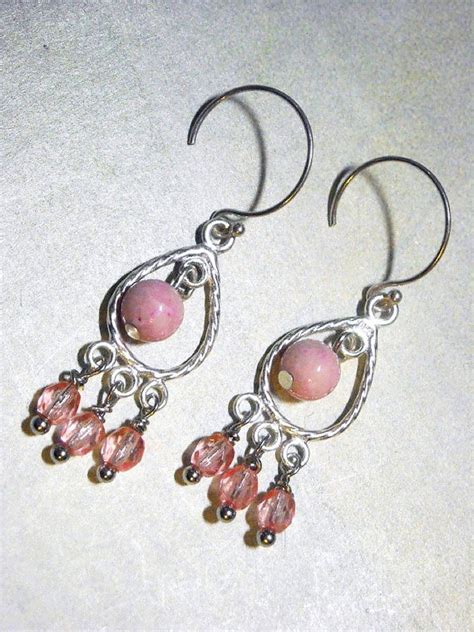 Pink Riverstone Crystal Sterling Silver Chandelier Earrings Etsy