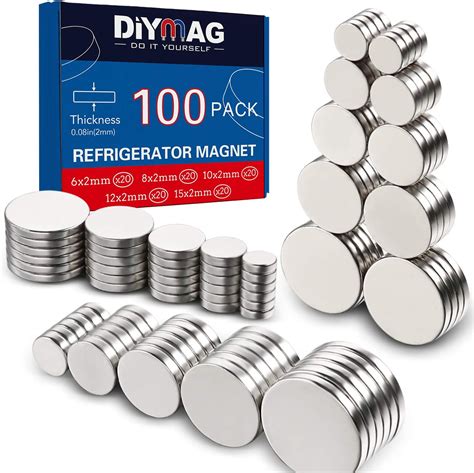 Diymag 100pcs Refrigerator Magnets 5 Different Size Small Magnets