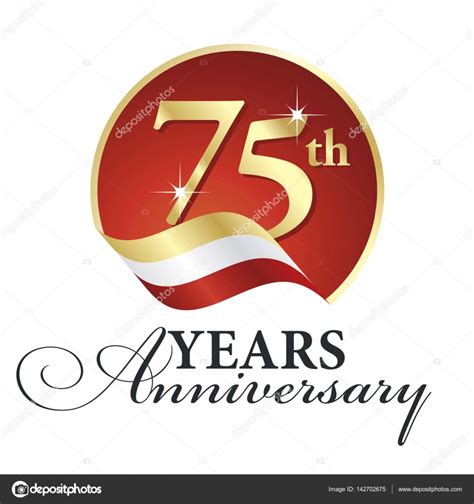 Anniversary 75 Th Years Celebrating Logo Gold White Red Ribbon