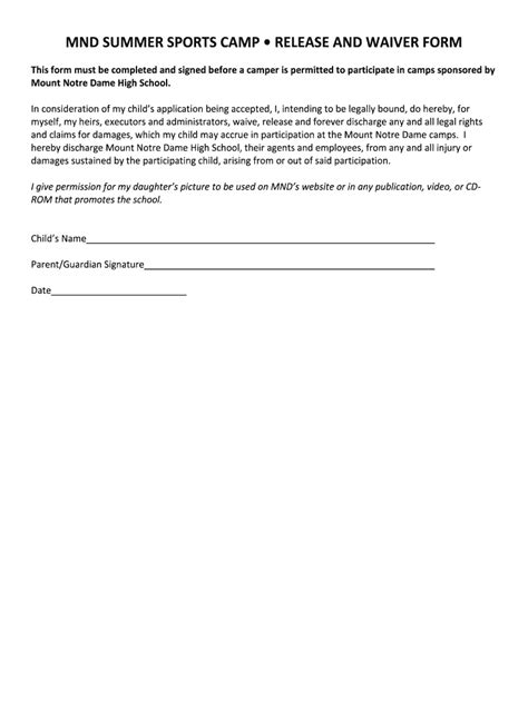 Sample Waiver Form For Company Outing Fill Online Printable