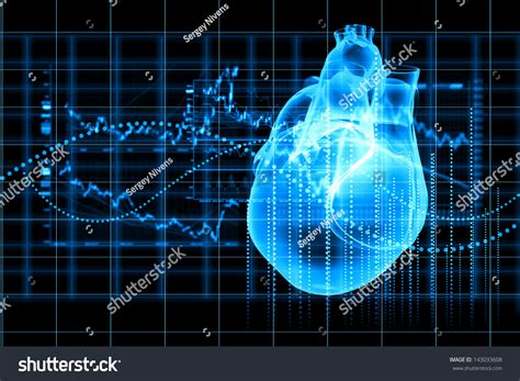 Virtual Image Human Heart Cardiogram ภาพประกอบสต็อก 143033608