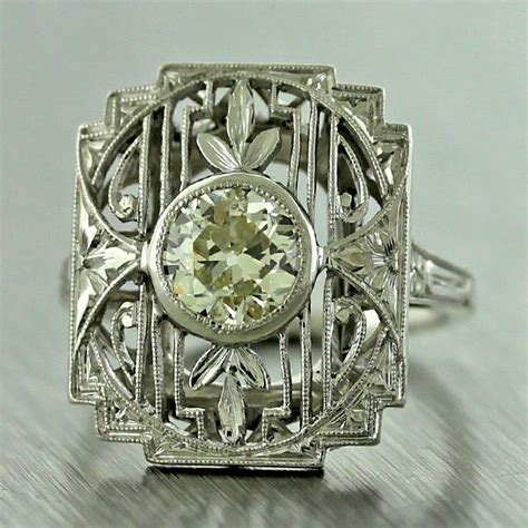 1920s Antique Art Deco Filigree Platinum Diamond Engagement Ring 2820