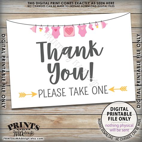 Thank You Sign Thank You Please Take One Favors Sign Baby Shower