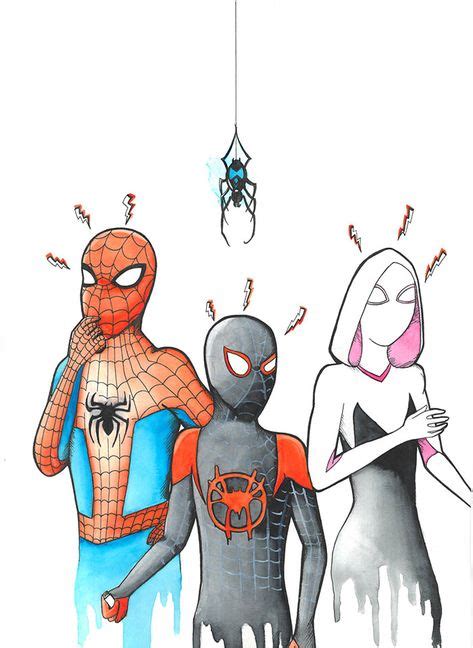 Ink And Watercolor Featuring Miles Morales Gwen Stacy And Peter Parker