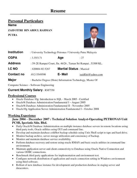 resume format kerajaan resume format