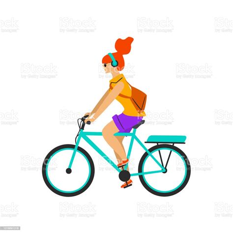 Cute Girl Riding Bike Isolated Vector Illustration Stock Illustration Download Image Now
