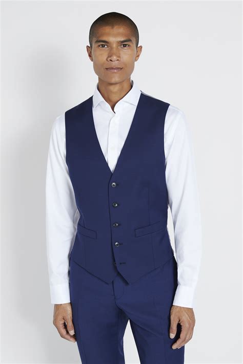Tailored Fit Navy Twill Waistcoat Buy Online At Moss