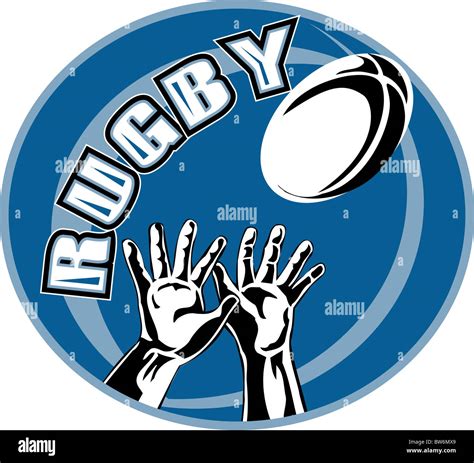 Retro Illustration Style Of Rugby Player Two Hands Catching Ball Set