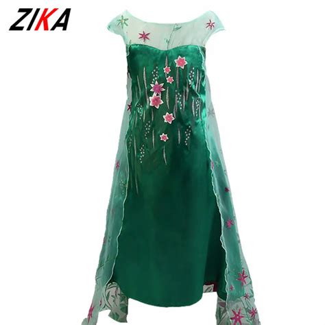 Zika 2017 Girl Summer Dress Green Elsa Costumes Girls Cosplay Party Dress Princess Anna