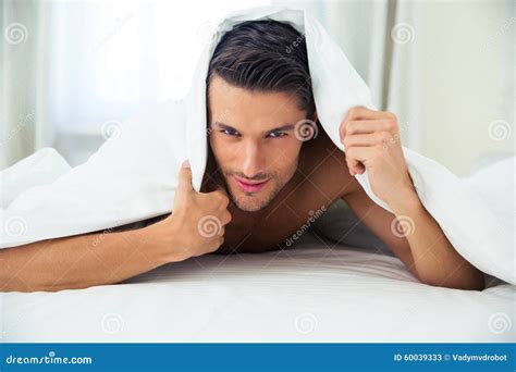 Handsome Man Lying Under Blanket In The Bed Stock Image Image Of Closed Bedding 60039333