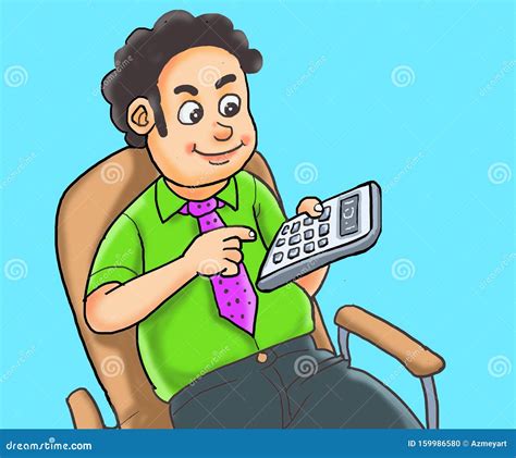 A Man With Calculator At The Office Drawing Stock Illustration