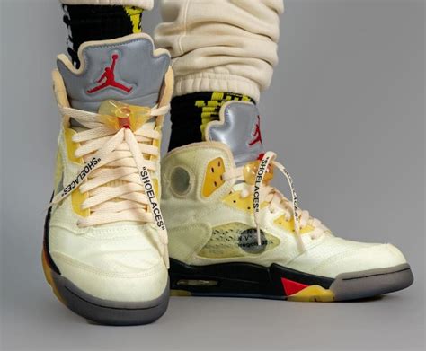 On Foot Look At The Off White X Air Jordan 5 Sail Sneaker Buzz