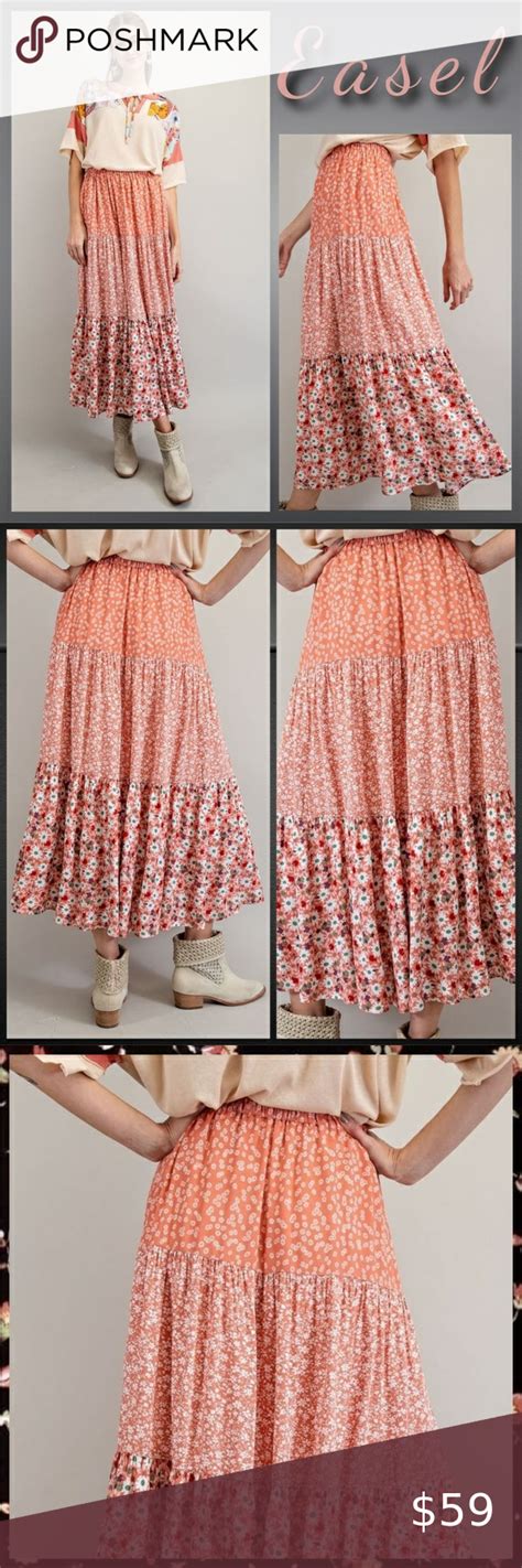 Easel Mixed Floral Print Midi Or Maxi Cottagecore Tiered Prairie Skirt