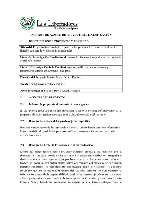 Doc Informe De Avance De Proyecto De InvestigaciÓn Adriana Moreno R