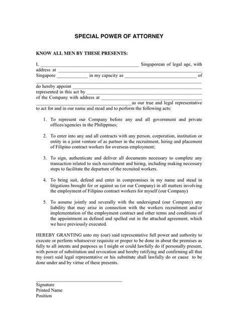 Special Power Of Attorney Template